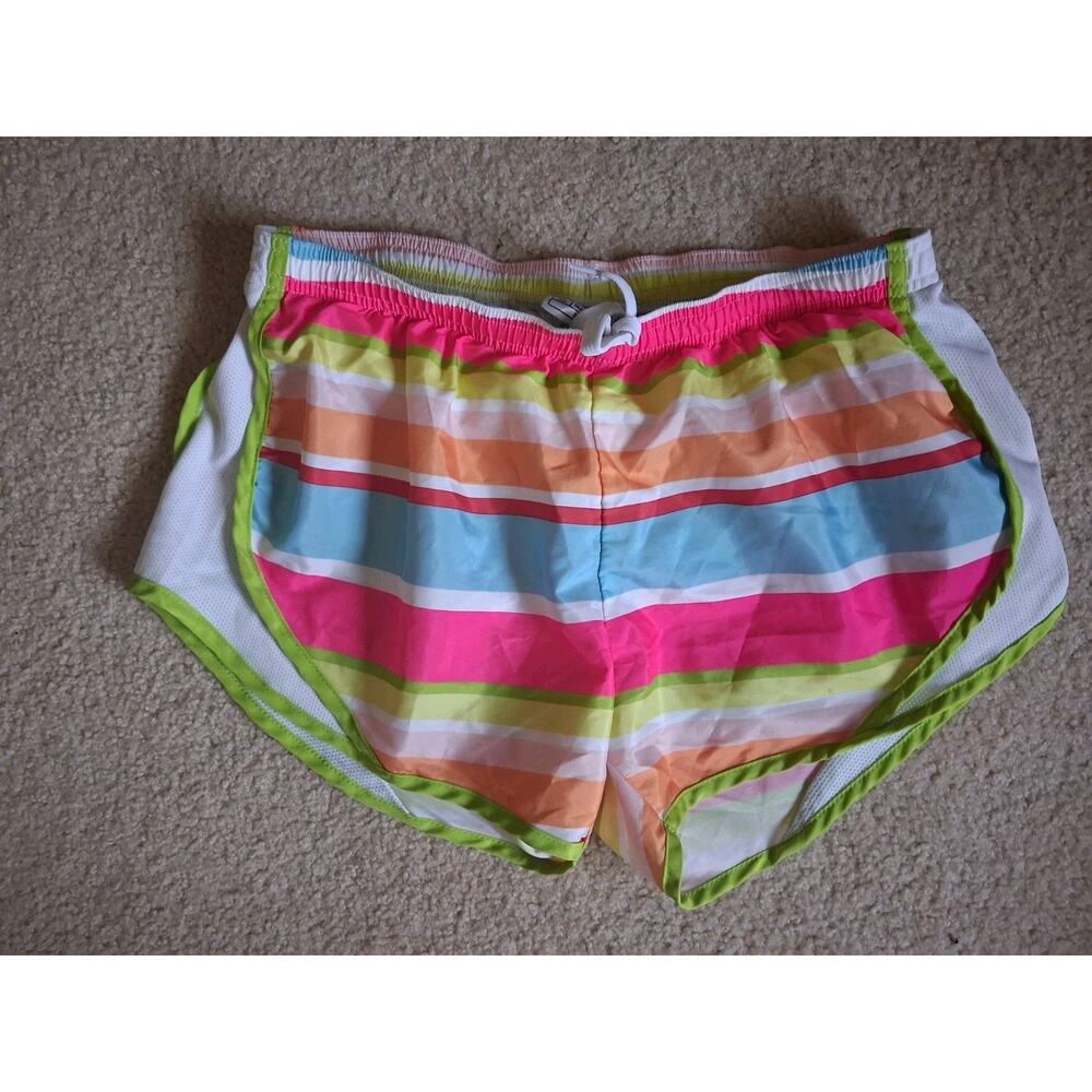 Soffe Girls' Multicolor Striped Sweat Shorts S Drawstring Polyester Lightweight
